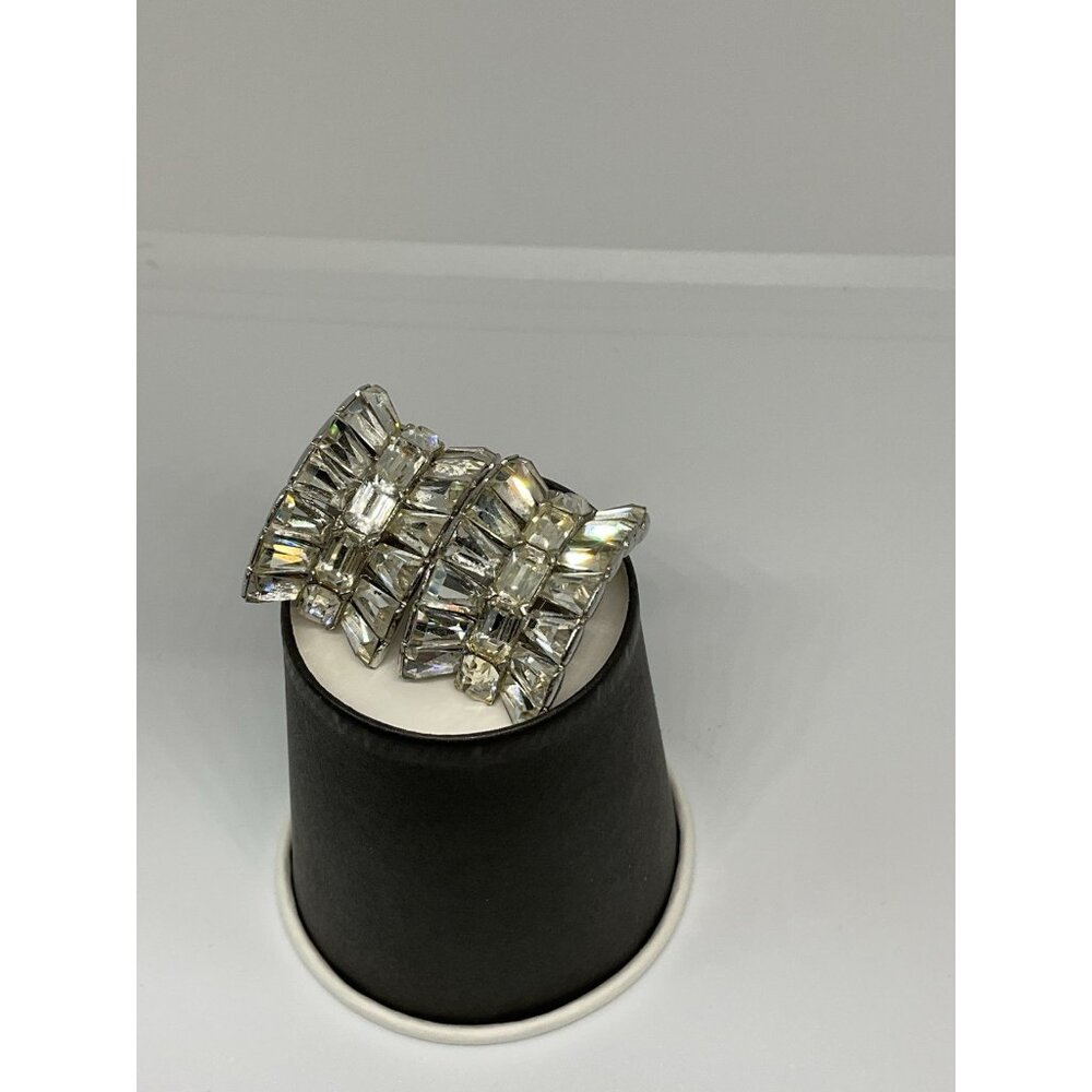 Vintage Clear Rhinestone Earrings‎ Clip On Baguette Valentines Wedding Bling 1"